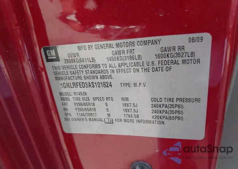 2010 Chevrolet Traverse Lt from USA, damaged, VIN 1GNLRFED3AS101824